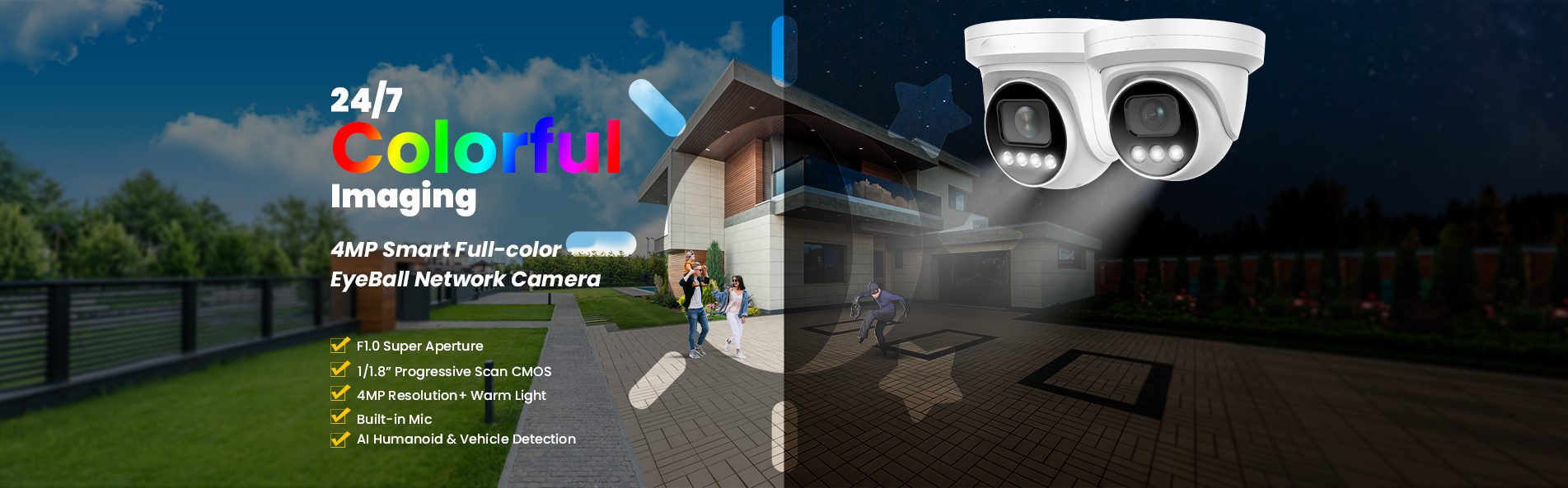 24/7 imaging 4mp smart full color  eye ball network camera